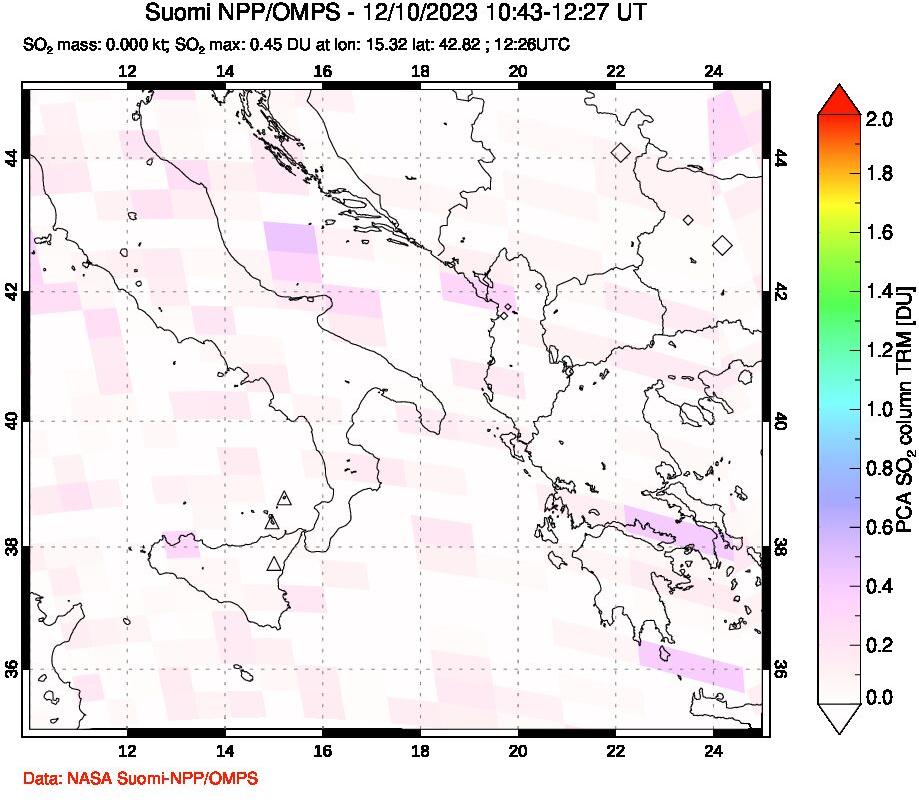 A sulfur dioxide image over Etna, Sicily, Italy on Dec 10, 2023.