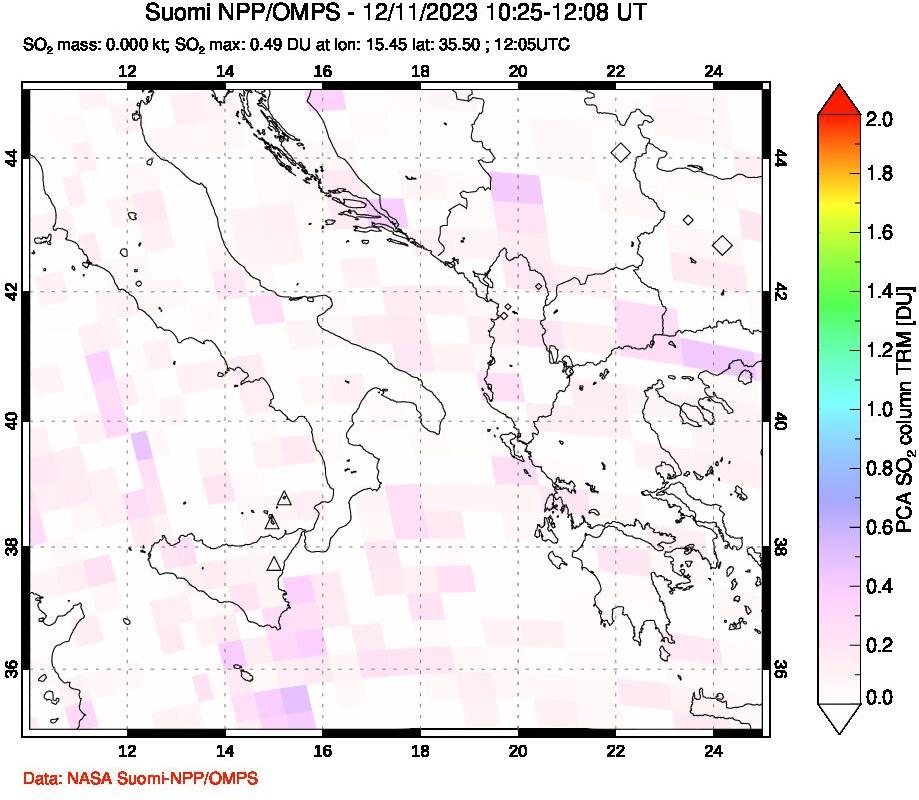 A sulfur dioxide image over Etna, Sicily, Italy on Dec 11, 2023.