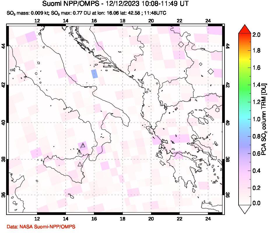 A sulfur dioxide image over Etna, Sicily, Italy on Dec 12, 2023.