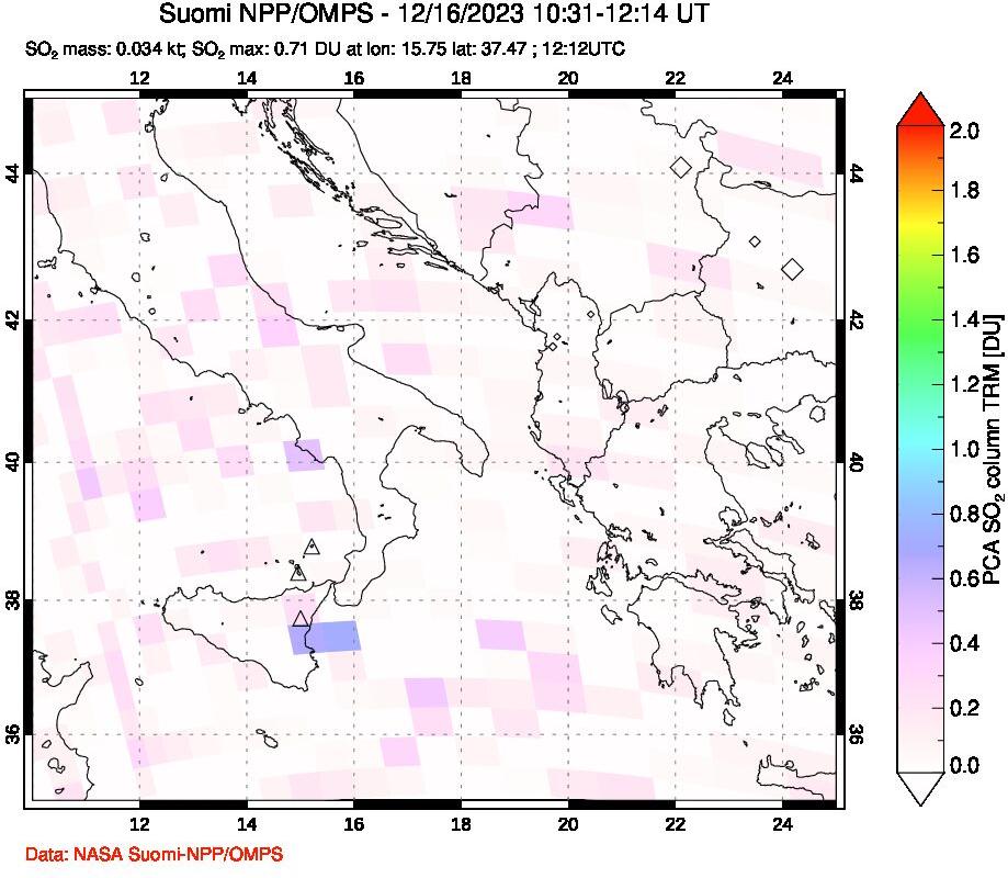 A sulfur dioxide image over Etna, Sicily, Italy on Dec 16, 2023.