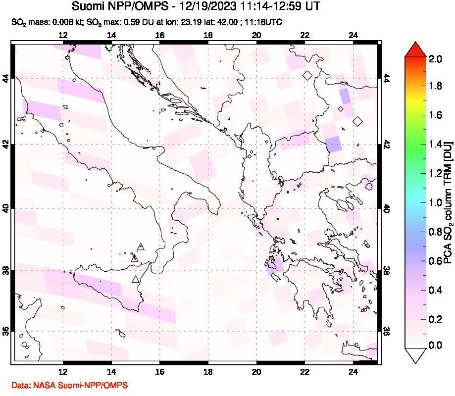 A sulfur dioxide image over Etna, Sicily, Italy on Dec 19, 2023.