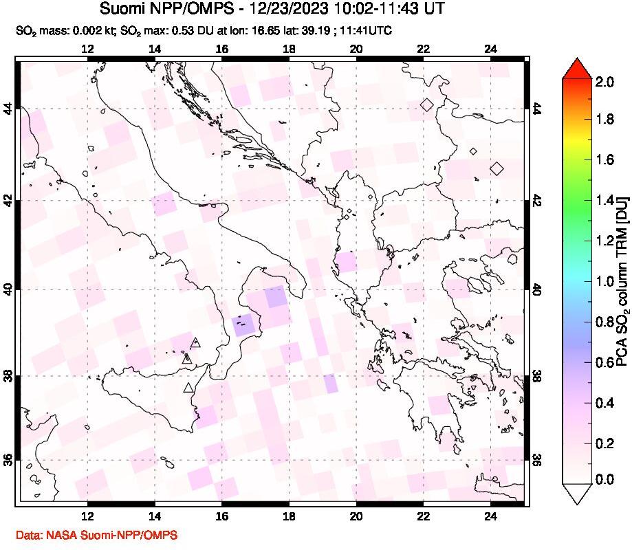 A sulfur dioxide image over Etna, Sicily, Italy on Dec 23, 2023.