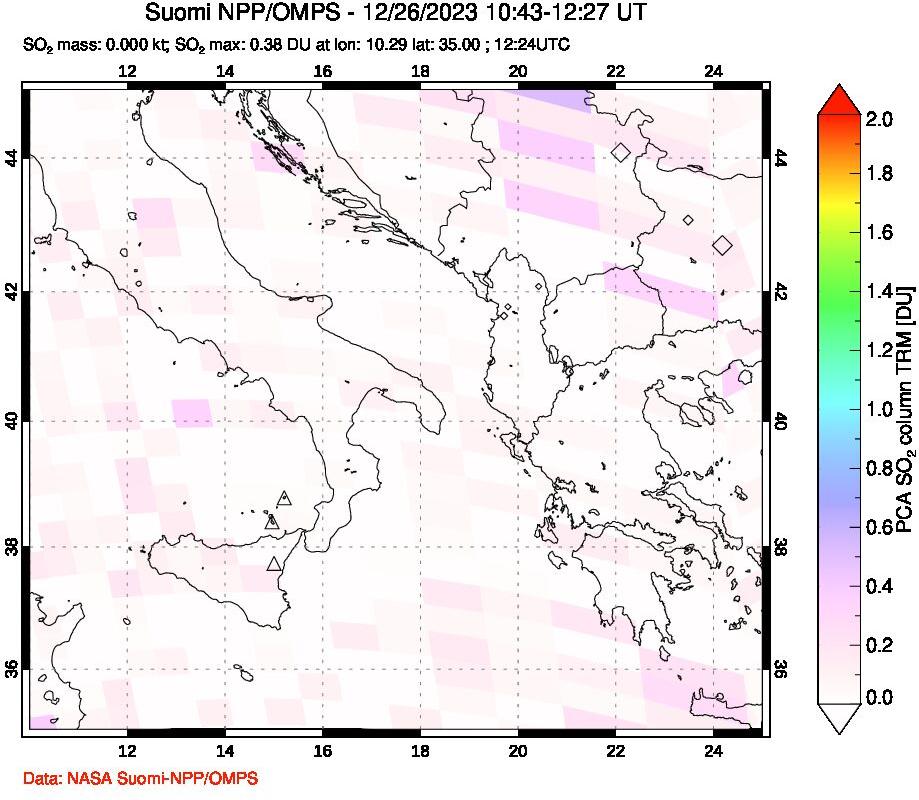 A sulfur dioxide image over Etna, Sicily, Italy on Dec 26, 2023.