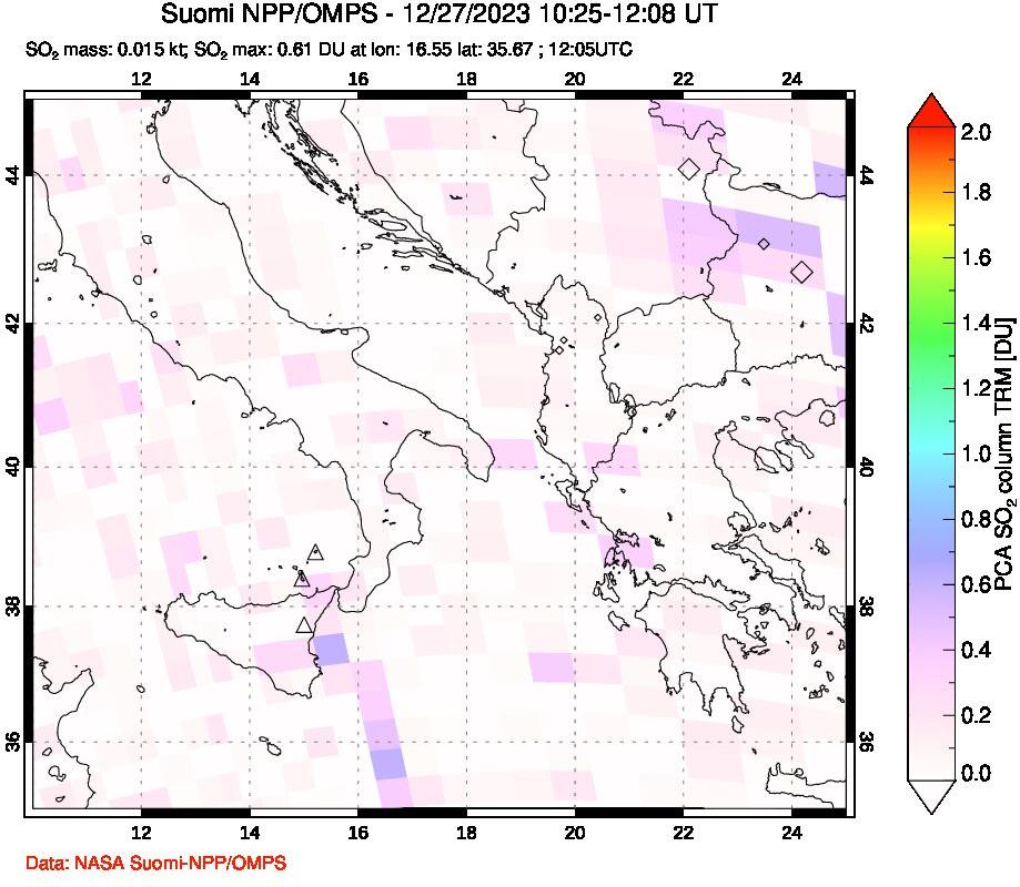 A sulfur dioxide image over Etna, Sicily, Italy on Dec 27, 2023.