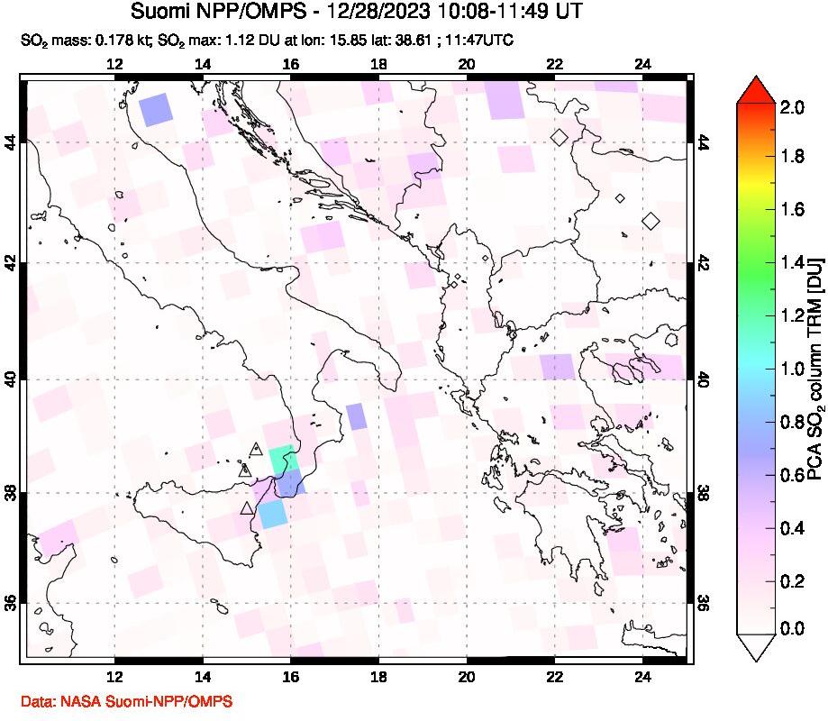 A sulfur dioxide image over Etna, Sicily, Italy on Dec 28, 2023.