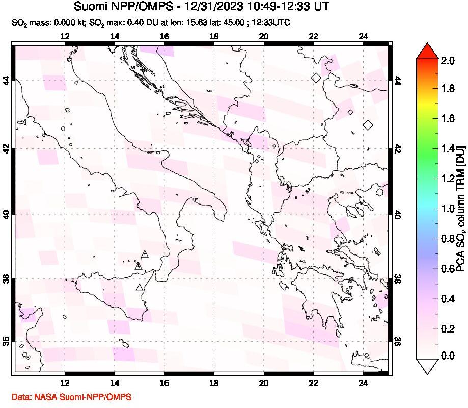 A sulfur dioxide image over Etna, Sicily, Italy on Dec 31, 2023.