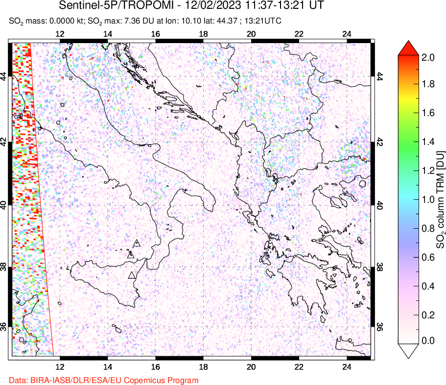 A sulfur dioxide image over Etna, Sicily, Italy on Dec 02, 2023.