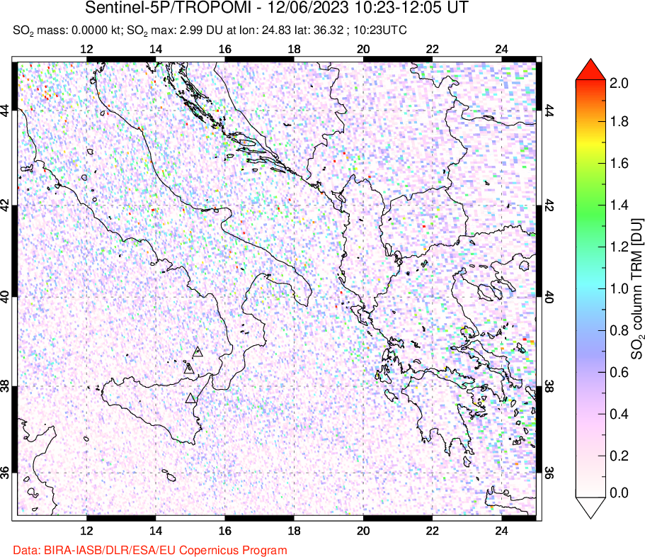 A sulfur dioxide image over Etna, Sicily, Italy on Dec 06, 2023.