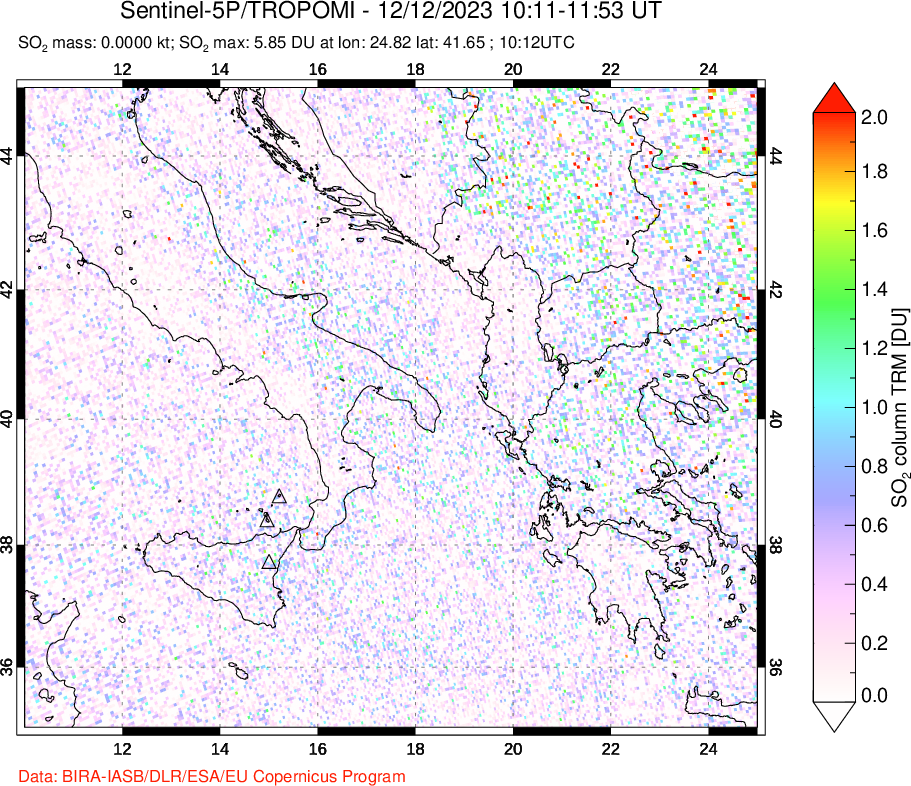 A sulfur dioxide image over Etna, Sicily, Italy on Dec 12, 2023.