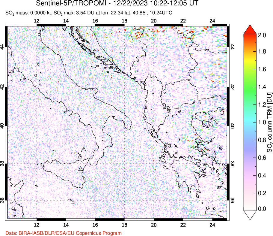 A sulfur dioxide image over Etna, Sicily, Italy on Dec 22, 2023.