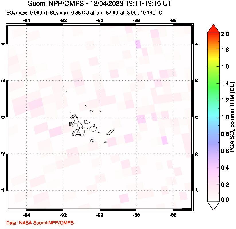 A sulfur dioxide image over Galápagos Islands on Dec 04, 2023.