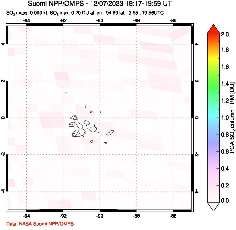 A sulfur dioxide image over Galápagos Islands on Dec 07, 2023.