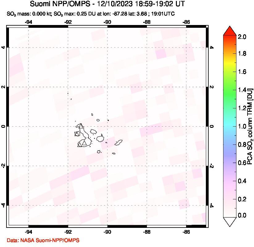 A sulfur dioxide image over Galápagos Islands on Dec 10, 2023.