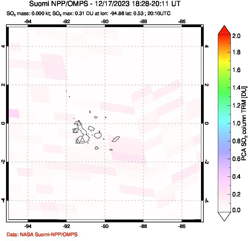 A sulfur dioxide image over Galápagos Islands on Dec 17, 2023.