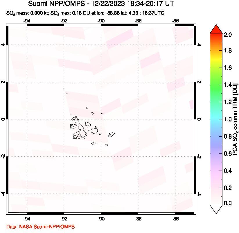 A sulfur dioxide image over Galápagos Islands on Dec 22, 2023.