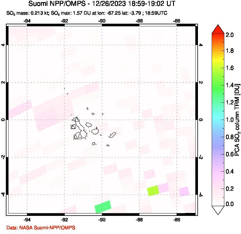 A sulfur dioxide image over Galápagos Islands on Dec 26, 2023.