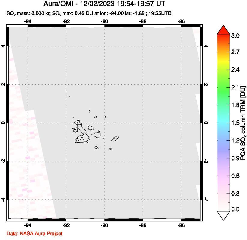 A sulfur dioxide image over Galápagos Islands on Dec 02, 2023.