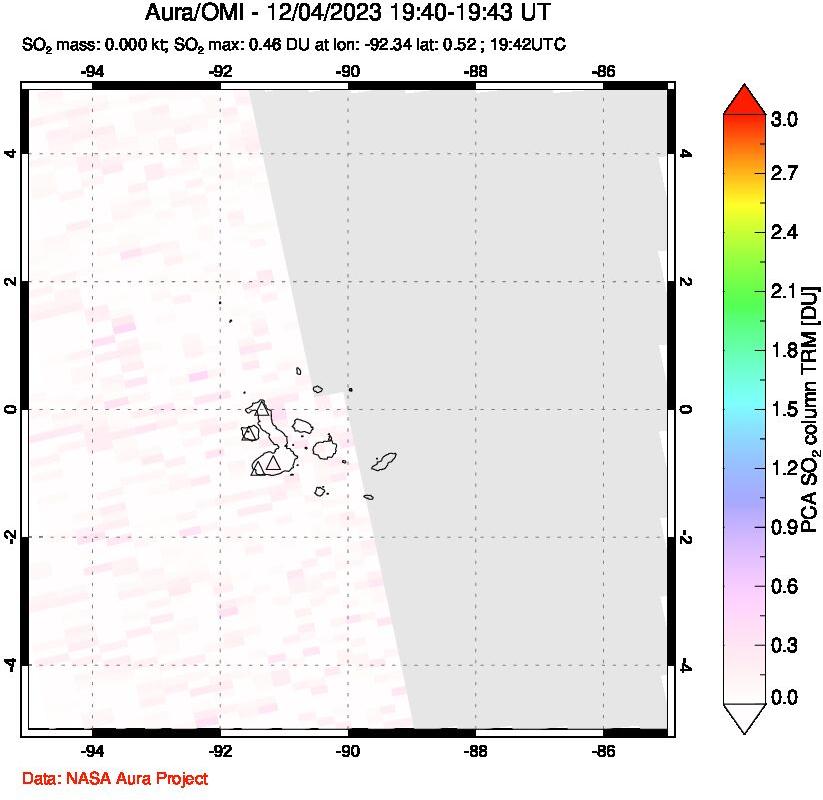 A sulfur dioxide image over Galápagos Islands on Dec 04, 2023.