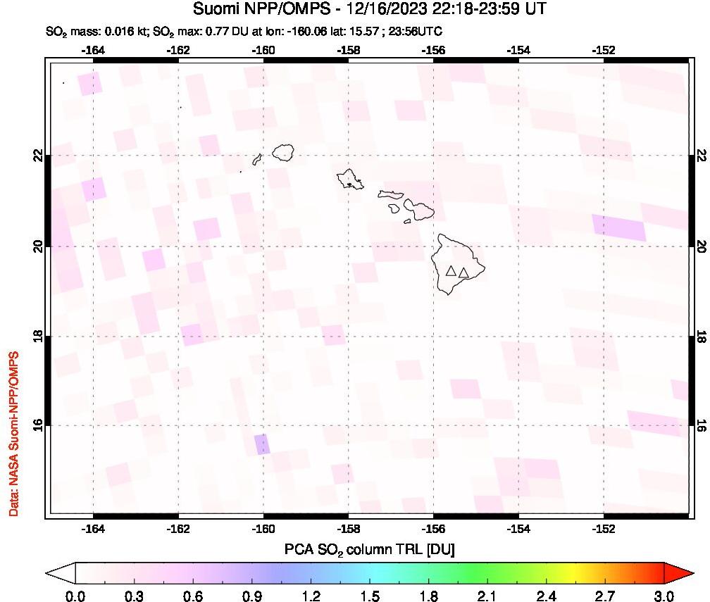 A sulfur dioxide image over Hawaii, USA on Dec 16, 2023.