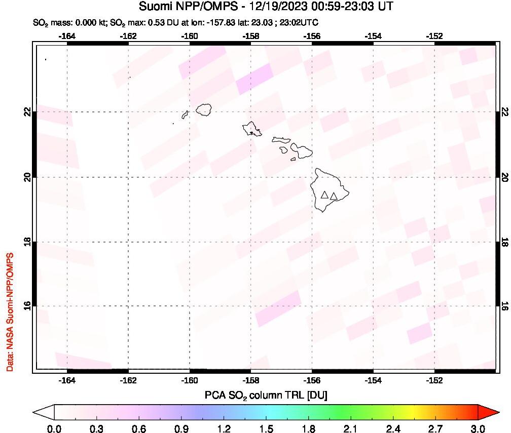 A sulfur dioxide image over Hawaii, USA on Dec 19, 2023.