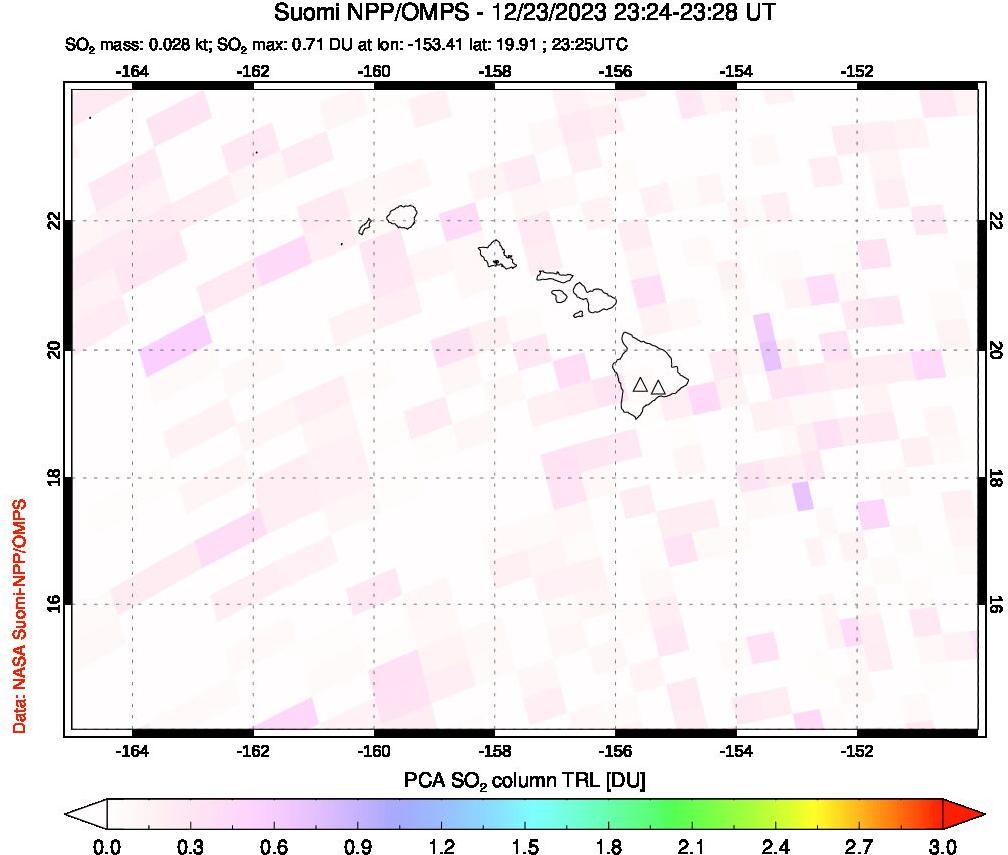 A sulfur dioxide image over Hawaii, USA on Dec 23, 2023.