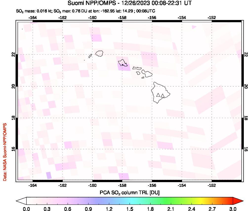 A sulfur dioxide image over Hawaii, USA on Dec 26, 2023.