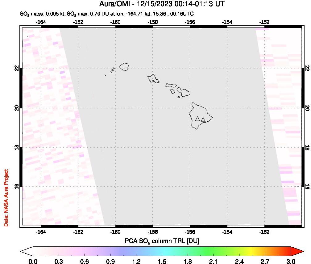 A sulfur dioxide image over Hawaii, USA on Dec 15, 2023.