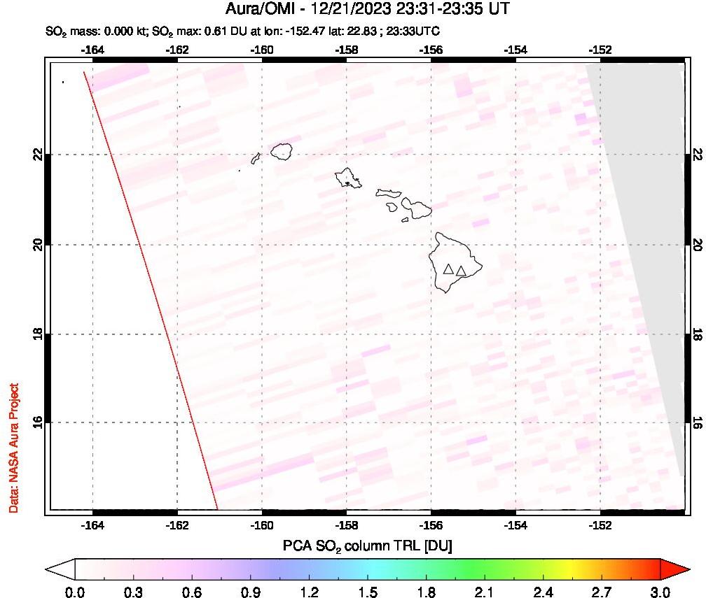 A sulfur dioxide image over Hawaii, USA on Dec 21, 2023.