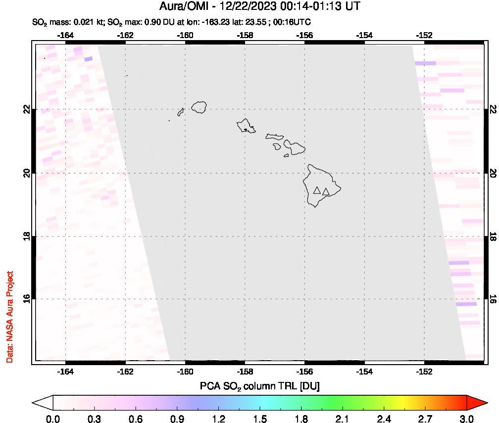 A sulfur dioxide image over Hawaii, USA on Dec 22, 2023.