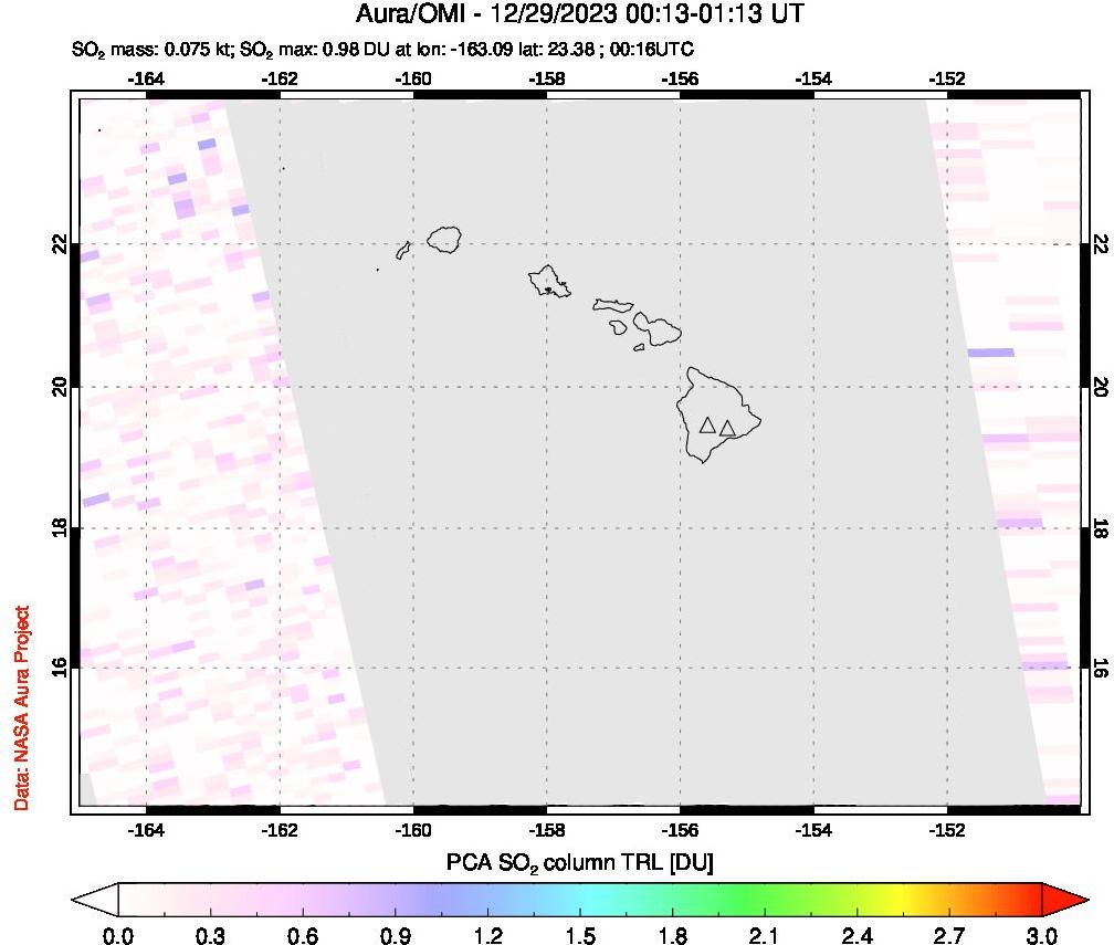 A sulfur dioxide image over Hawaii, USA on Dec 29, 2023.