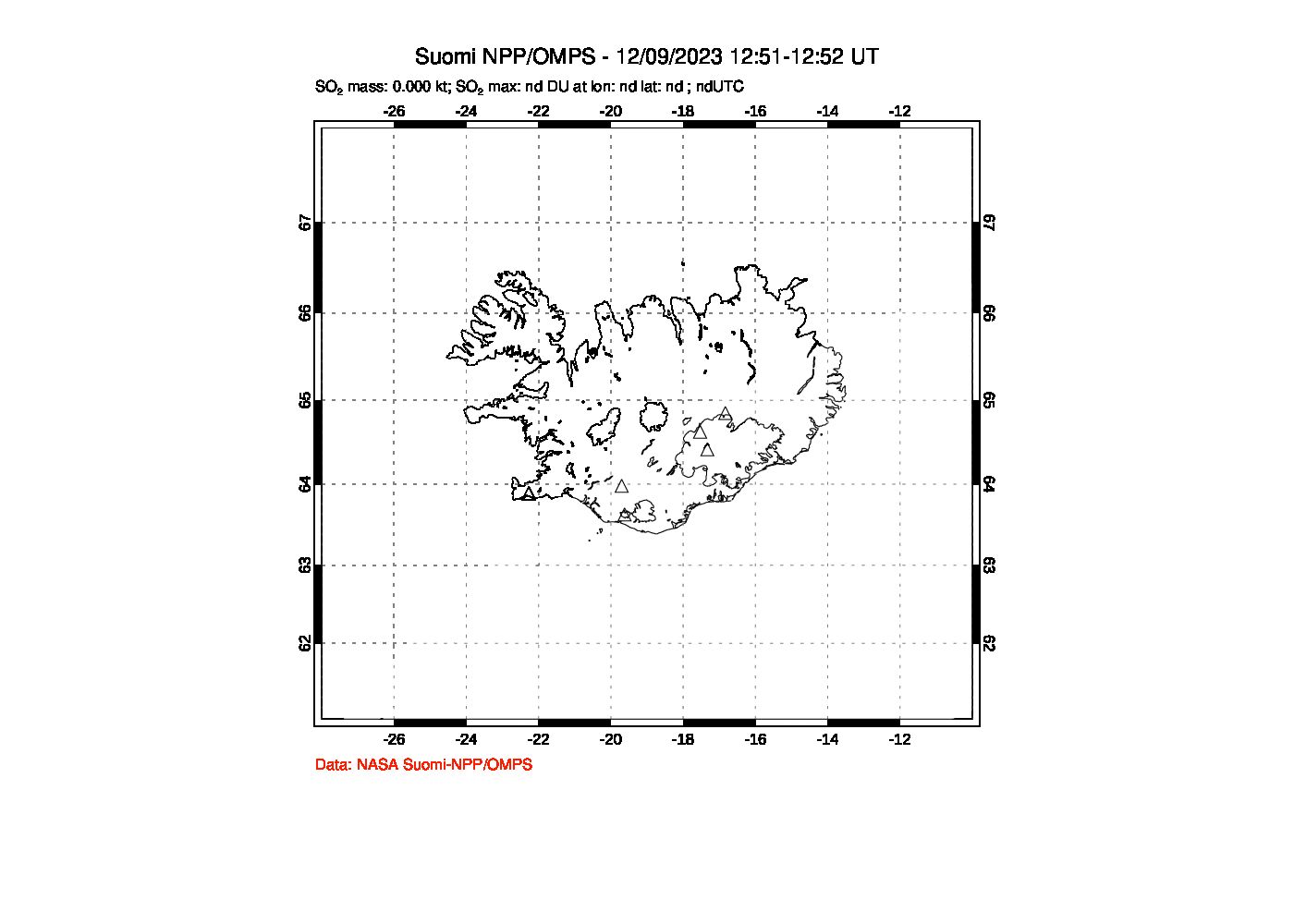 A sulfur dioxide image over Iceland on Dec 09, 2023.