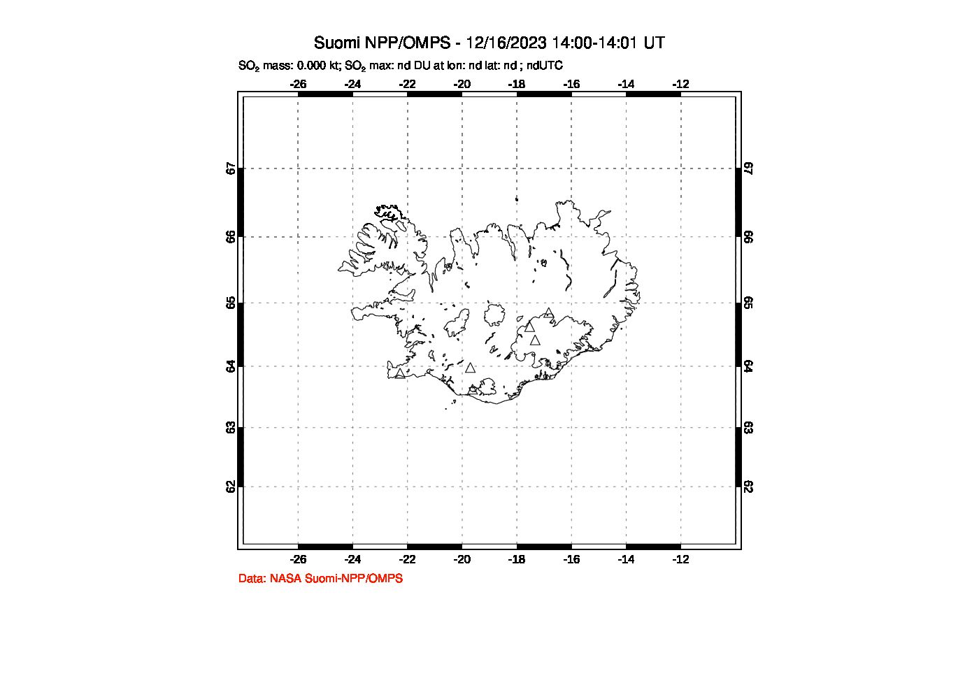 A sulfur dioxide image over Iceland on Dec 16, 2023.