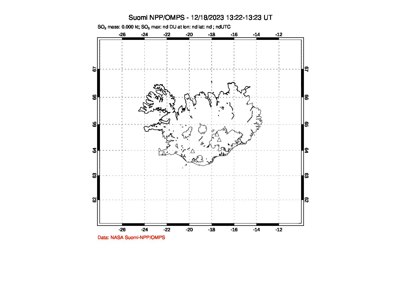 A sulfur dioxide image over Iceland on Dec 18, 2023.