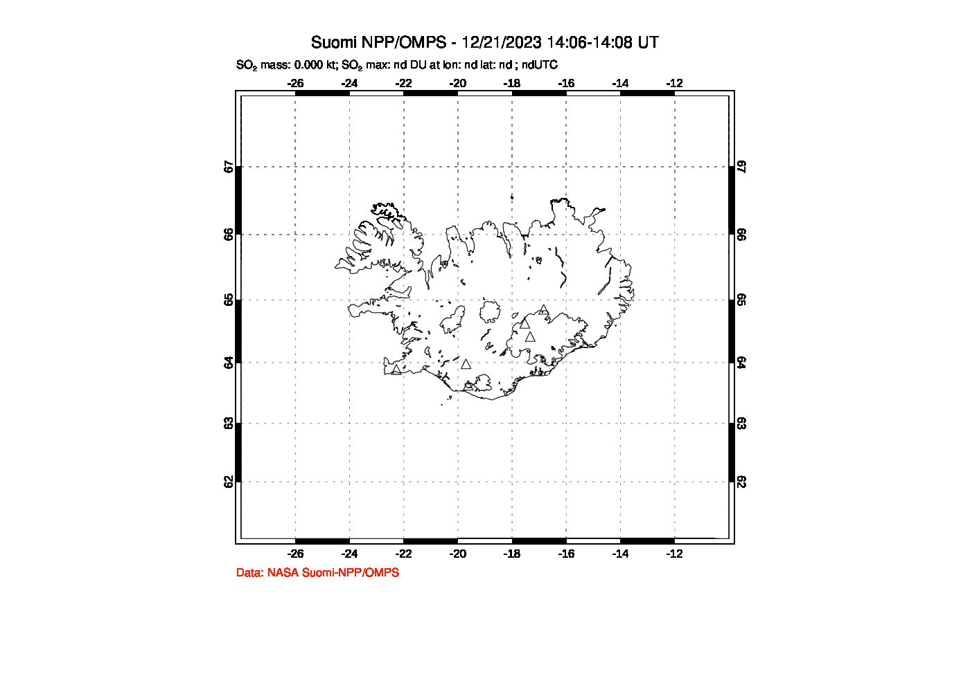 A sulfur dioxide image over Iceland on Dec 21, 2023.