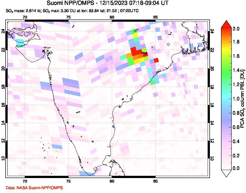 A sulfur dioxide image over India on Dec 15, 2023.