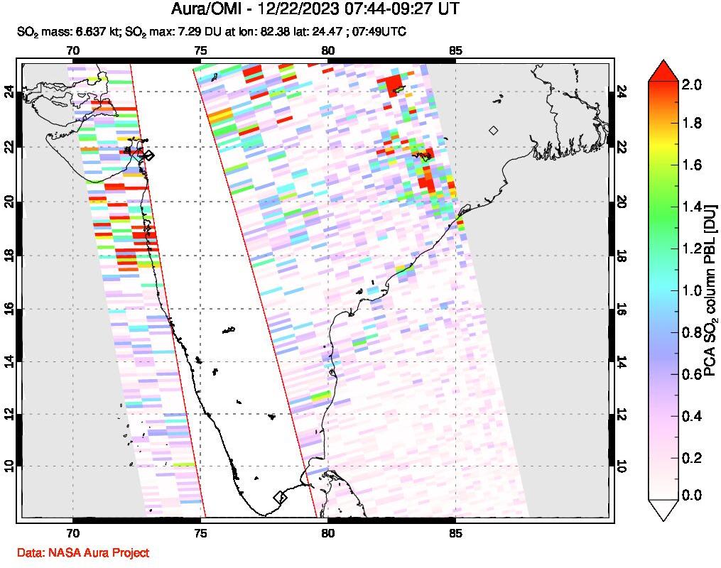 A sulfur dioxide image over India on Dec 22, 2023.