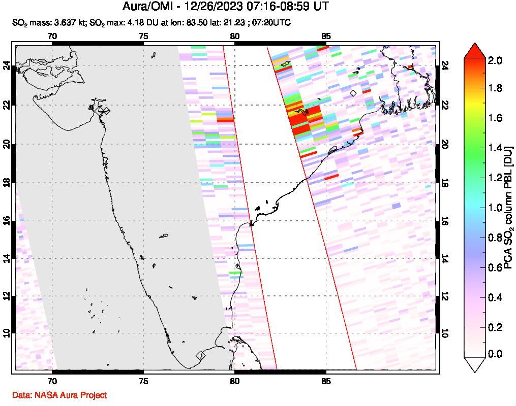 A sulfur dioxide image over India on Dec 26, 2023.