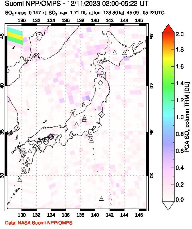 A sulfur dioxide image over Japan on Dec 11, 2023.