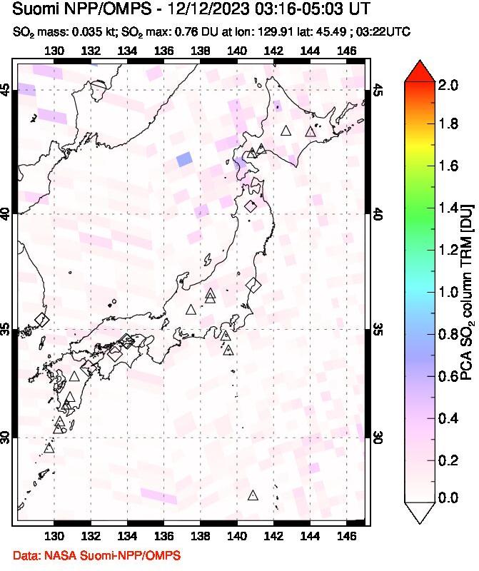 A sulfur dioxide image over Japan on Dec 12, 2023.