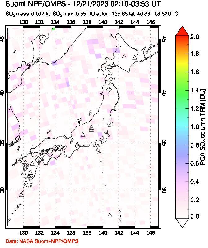 A sulfur dioxide image over Japan on Dec 21, 2023.