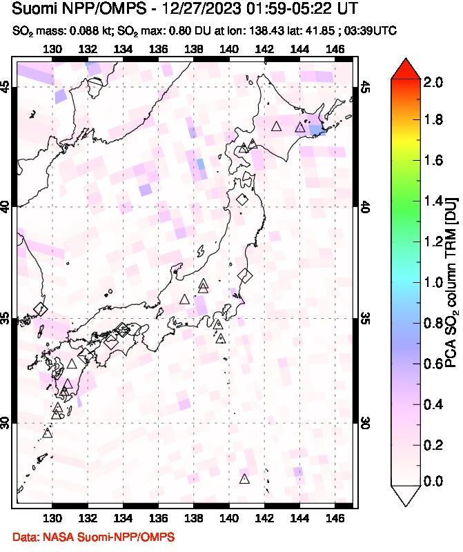 A sulfur dioxide image over Japan on Dec 27, 2023.