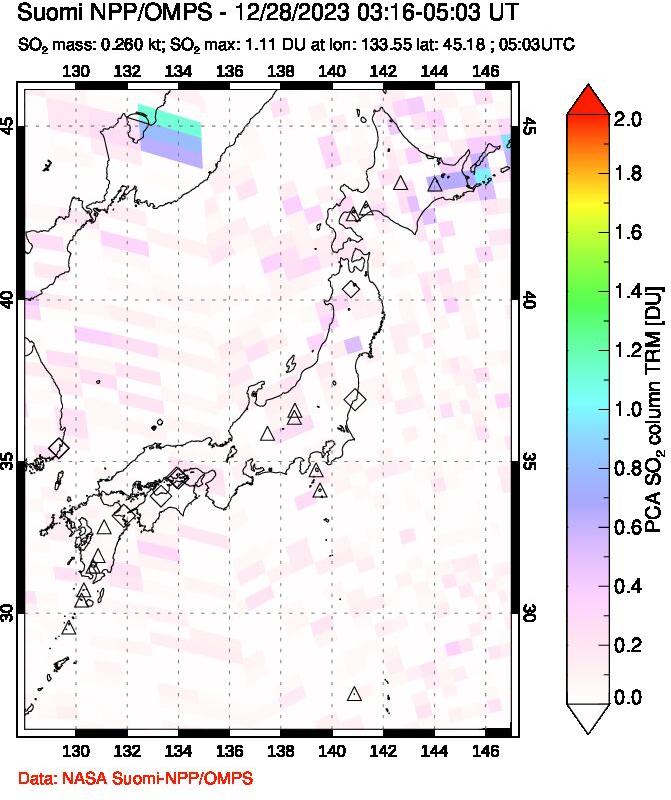 A sulfur dioxide image over Japan on Dec 28, 2023.