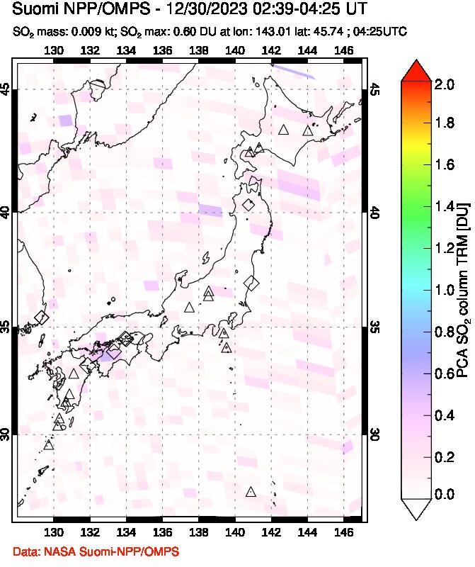 A sulfur dioxide image over Japan on Dec 30, 2023.