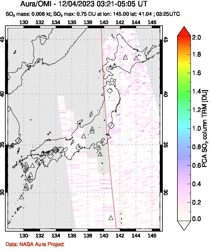 A sulfur dioxide image over Japan on Dec 04, 2023.