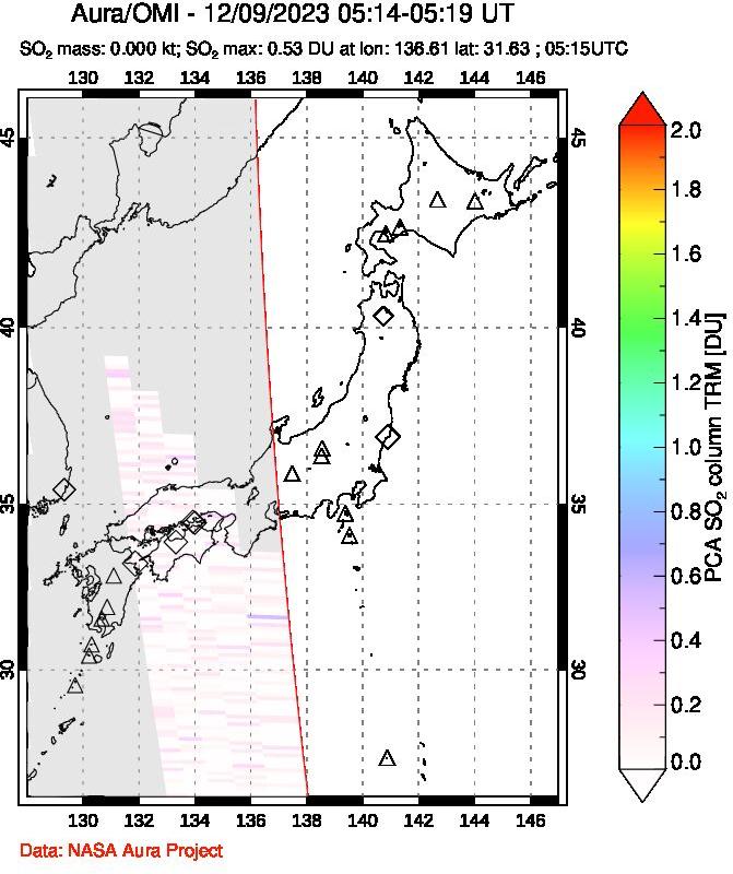 A sulfur dioxide image over Japan on Dec 09, 2023.