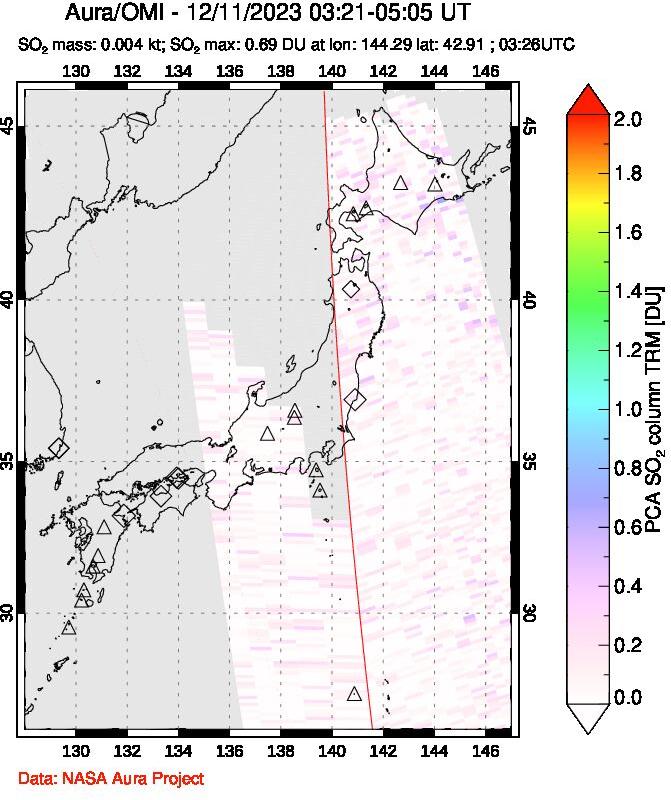 A sulfur dioxide image over Japan on Dec 11, 2023.