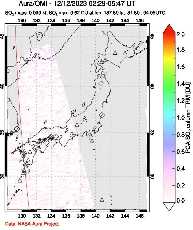 A sulfur dioxide image over Japan on Dec 12, 2023.