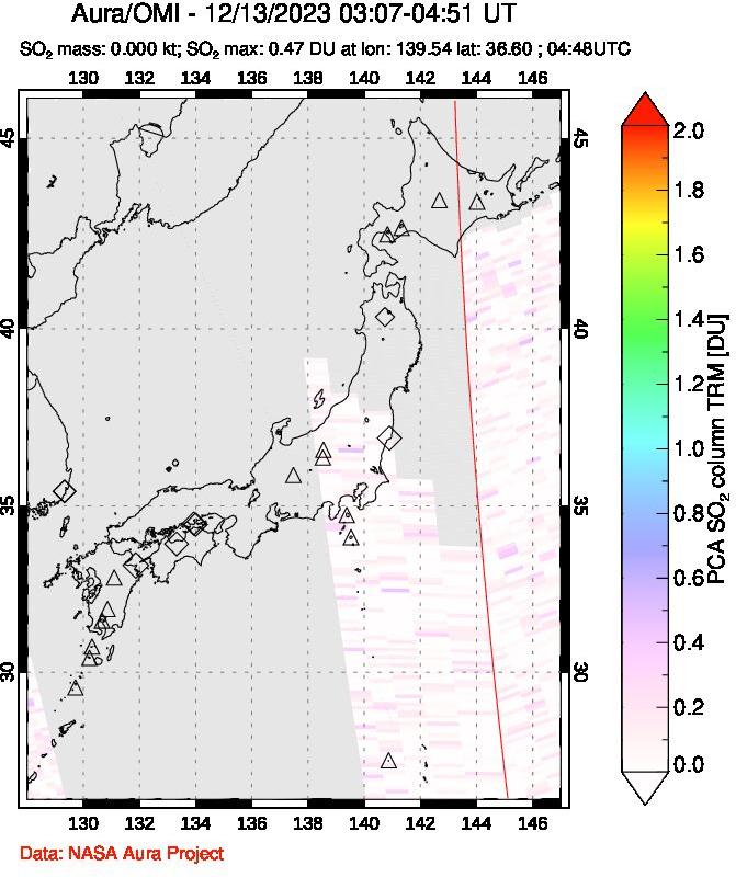 A sulfur dioxide image over Japan on Dec 13, 2023.