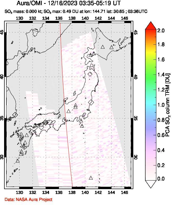 A sulfur dioxide image over Japan on Dec 16, 2023.