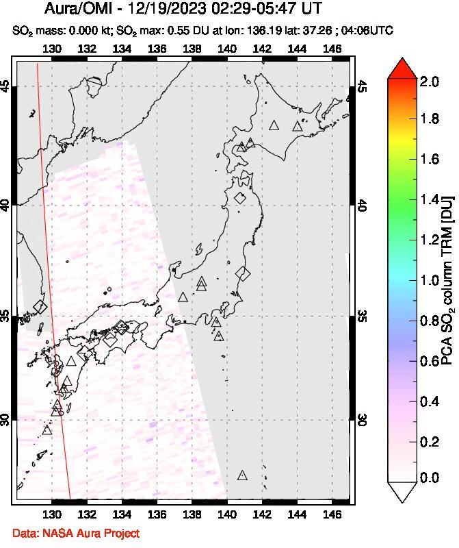 A sulfur dioxide image over Japan on Dec 19, 2023.